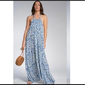 Juniper Blue Ikat Halter Maxi Dress
